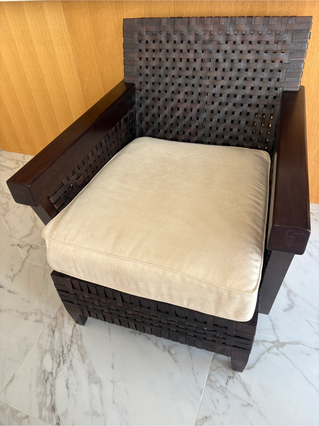 Leather Lattice & Hardwood Accent Chair