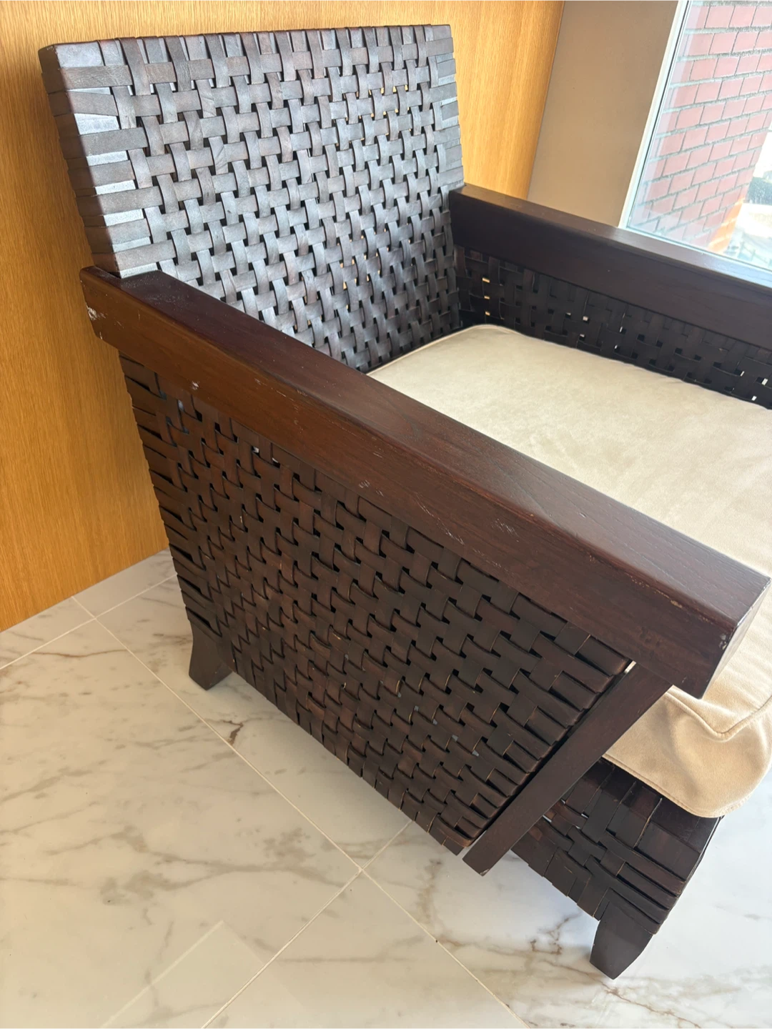 Leather Lattice & Hardwood Accent Chair - photo 4