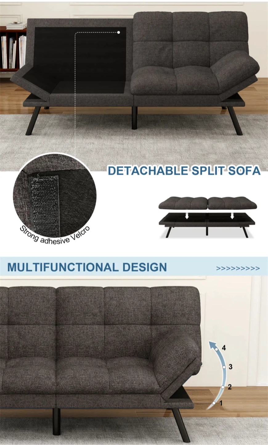 Love seat Futon Sofa Bed - 71" Length - photo 2