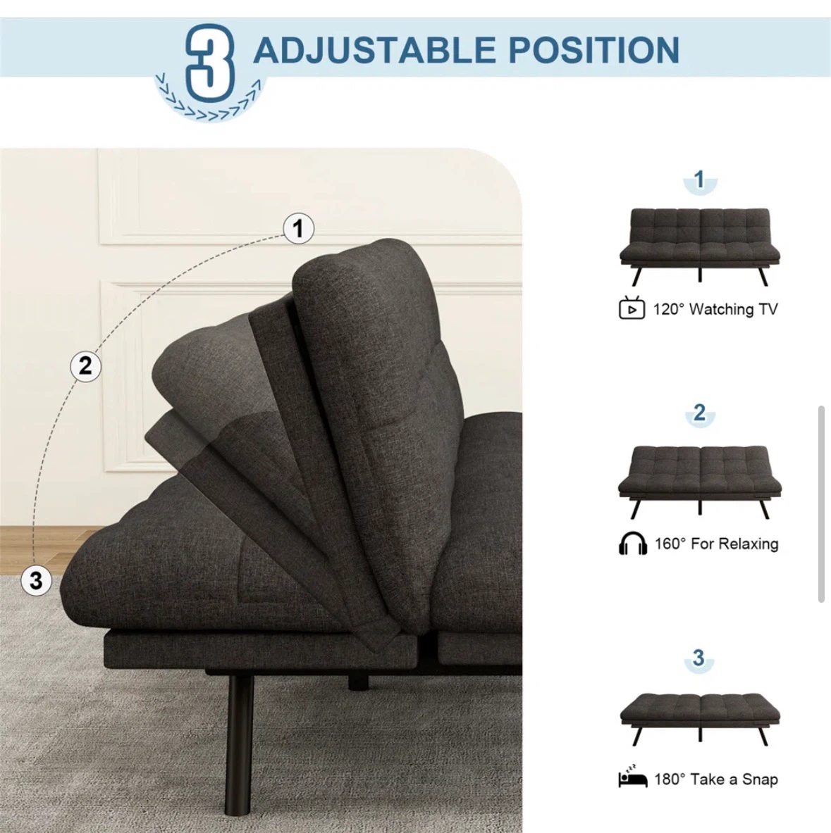 Love seat Futon Sofa Bed - 71" Length - photo 3