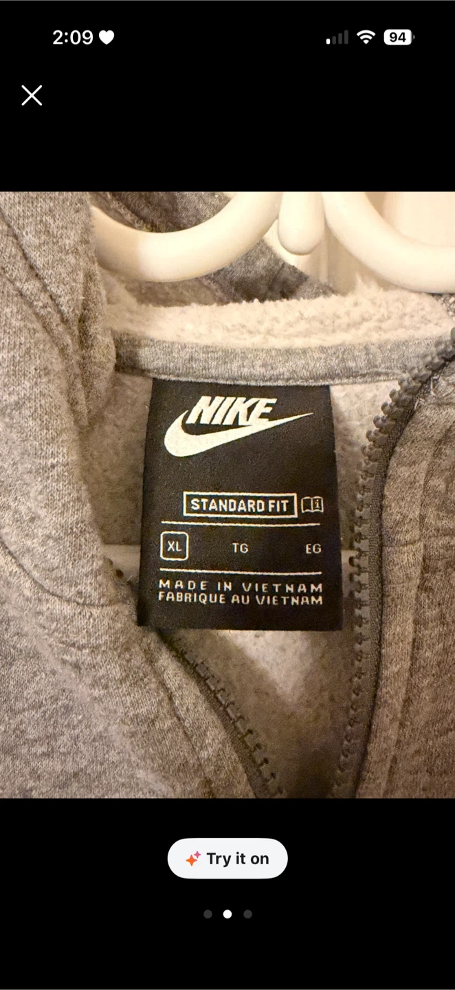 Nike Standard Fit Full Zip Hoodie XL Grey - photo 2