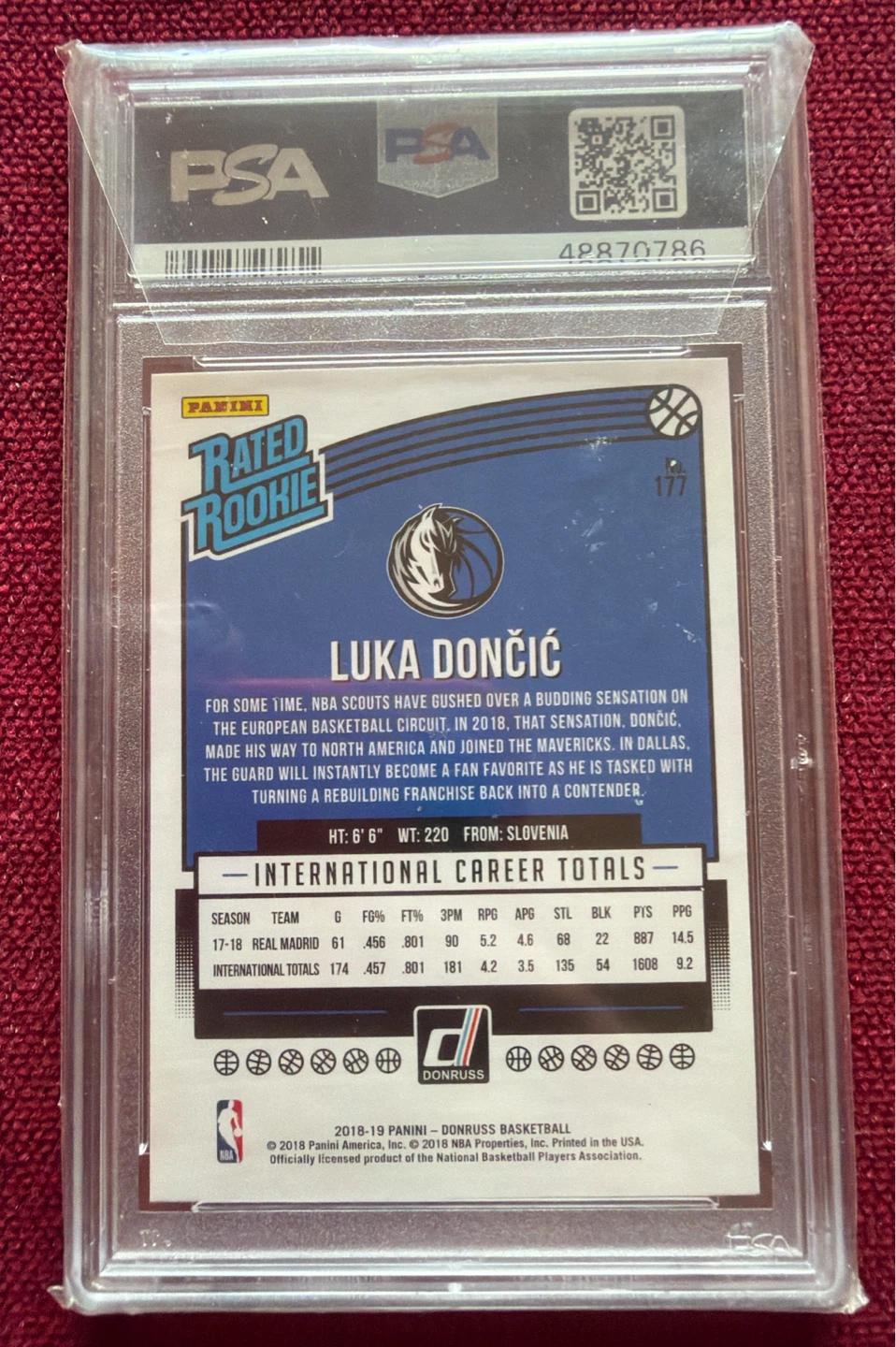 2018 Panini Donruss Luka Doncic Rated Rookie #177 PSA 10 - photo 2