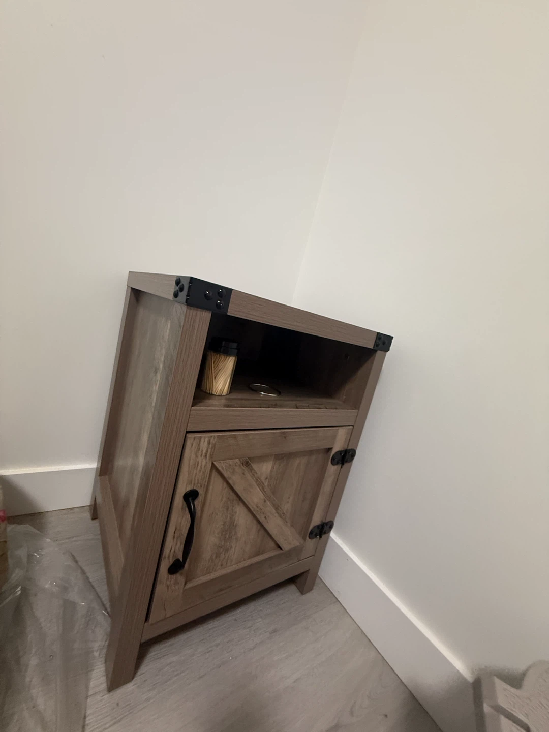 Rustic Wood Nightstand with Cabinet