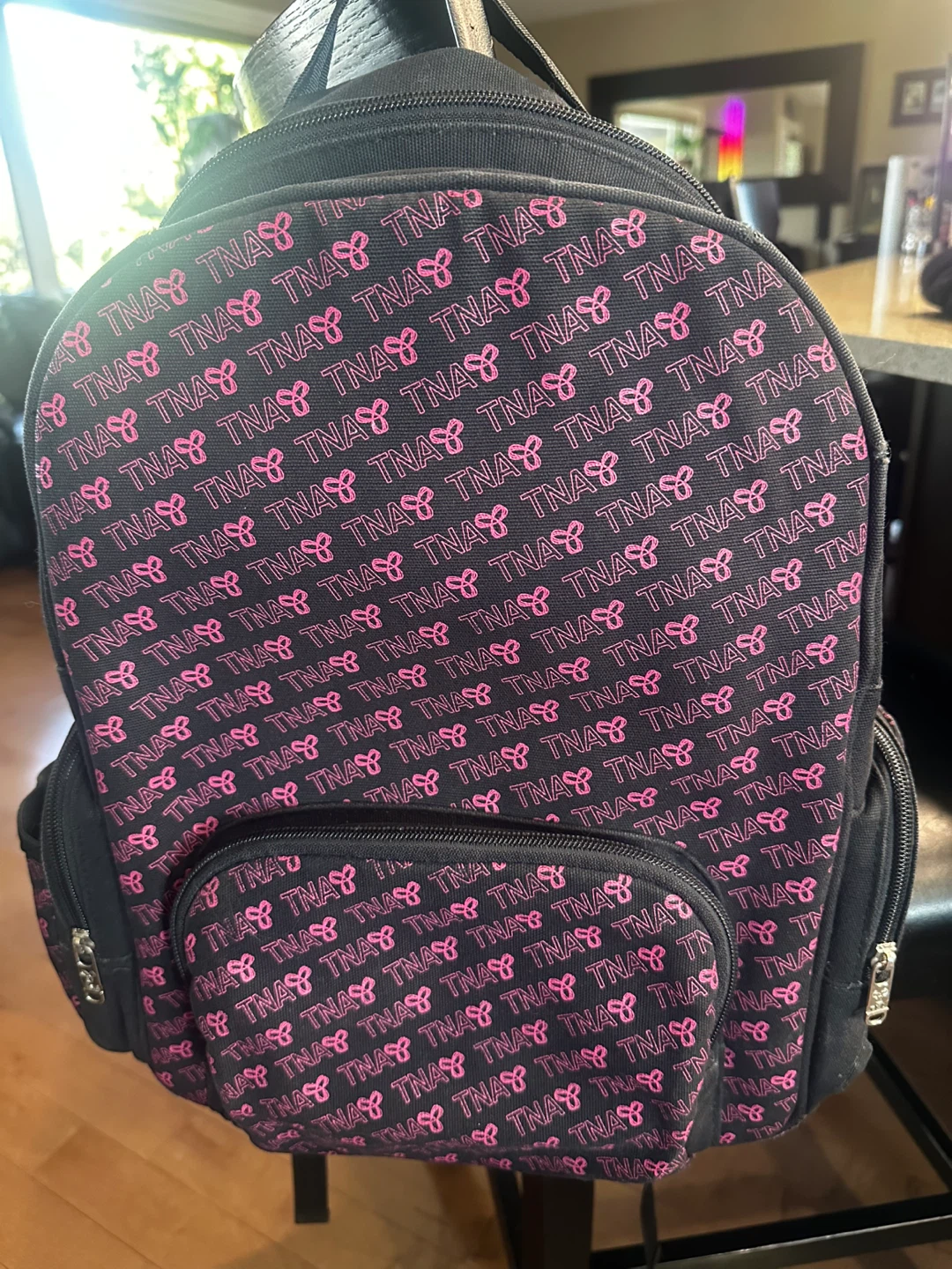 TNA Backpack - Black with Pink Logo Pattern