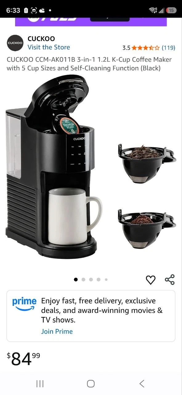 CUCKOO 3-in-1 1.2L K-Cup Coffee Maker (Black)