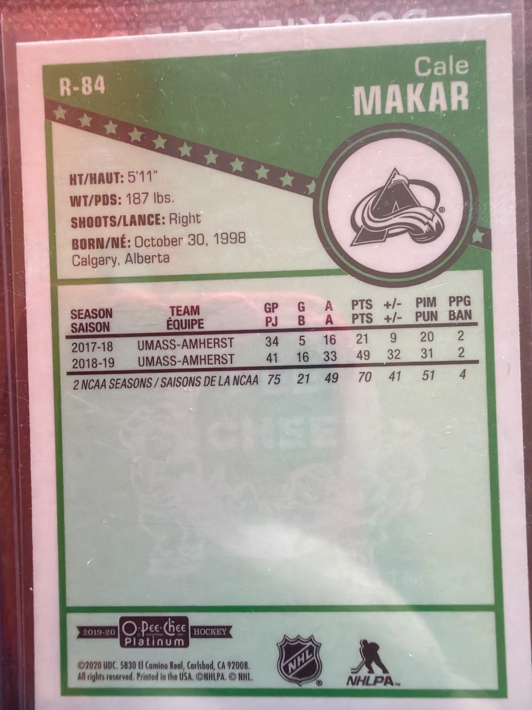 2019-20 O-Pee-Chee Platinum Cale Makar Rookie Card R-84 - photo 3
