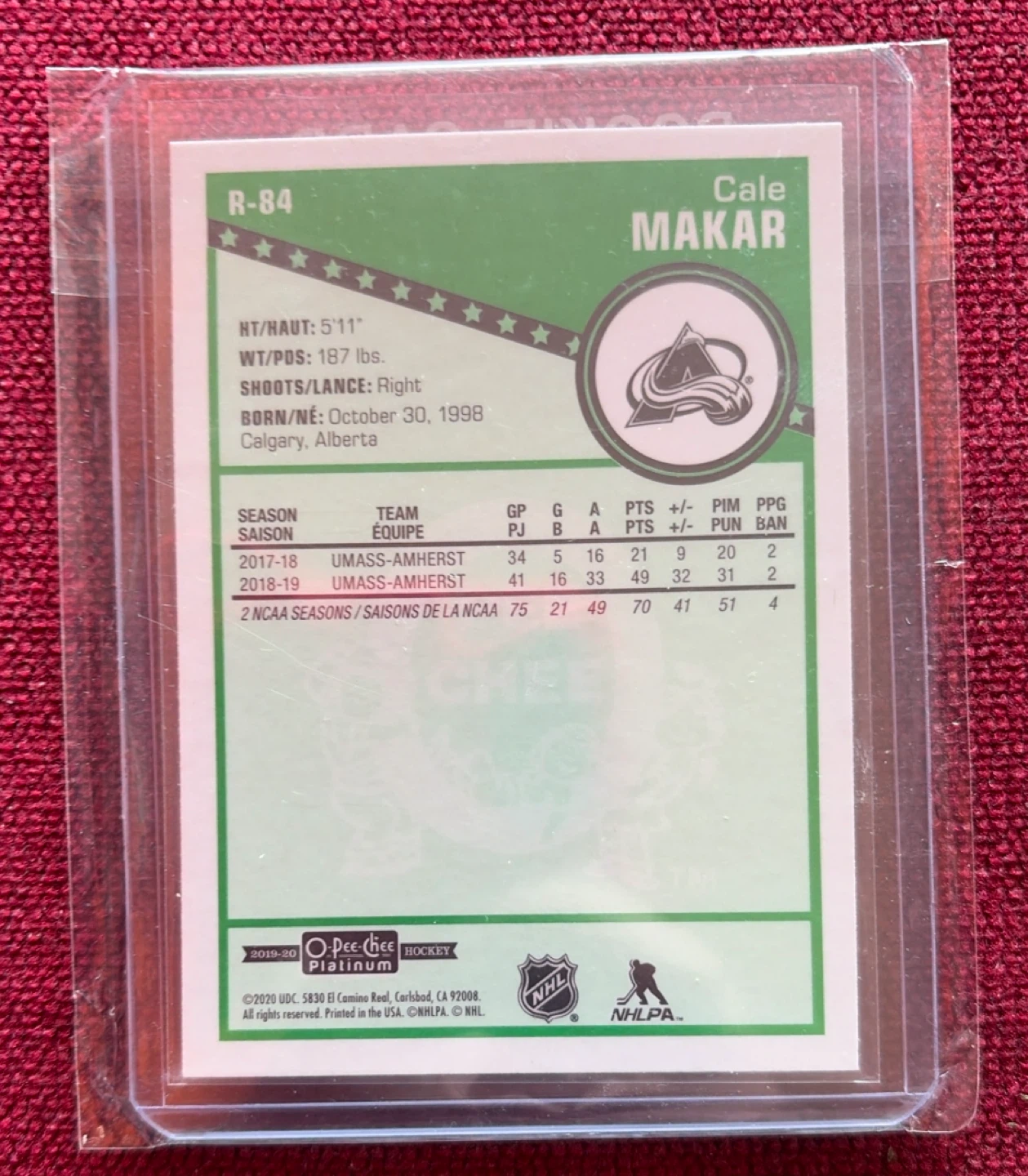 2019-20 O-Pee-Chee Platinum Cale Makar Rookie Card R-84 - photo 2