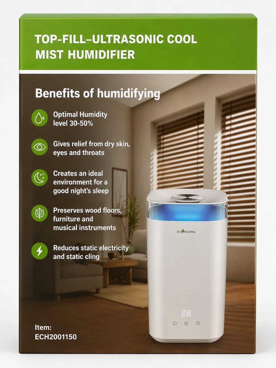 Ecohouzng Ultrasonic Cool Mist Humidifier 5L