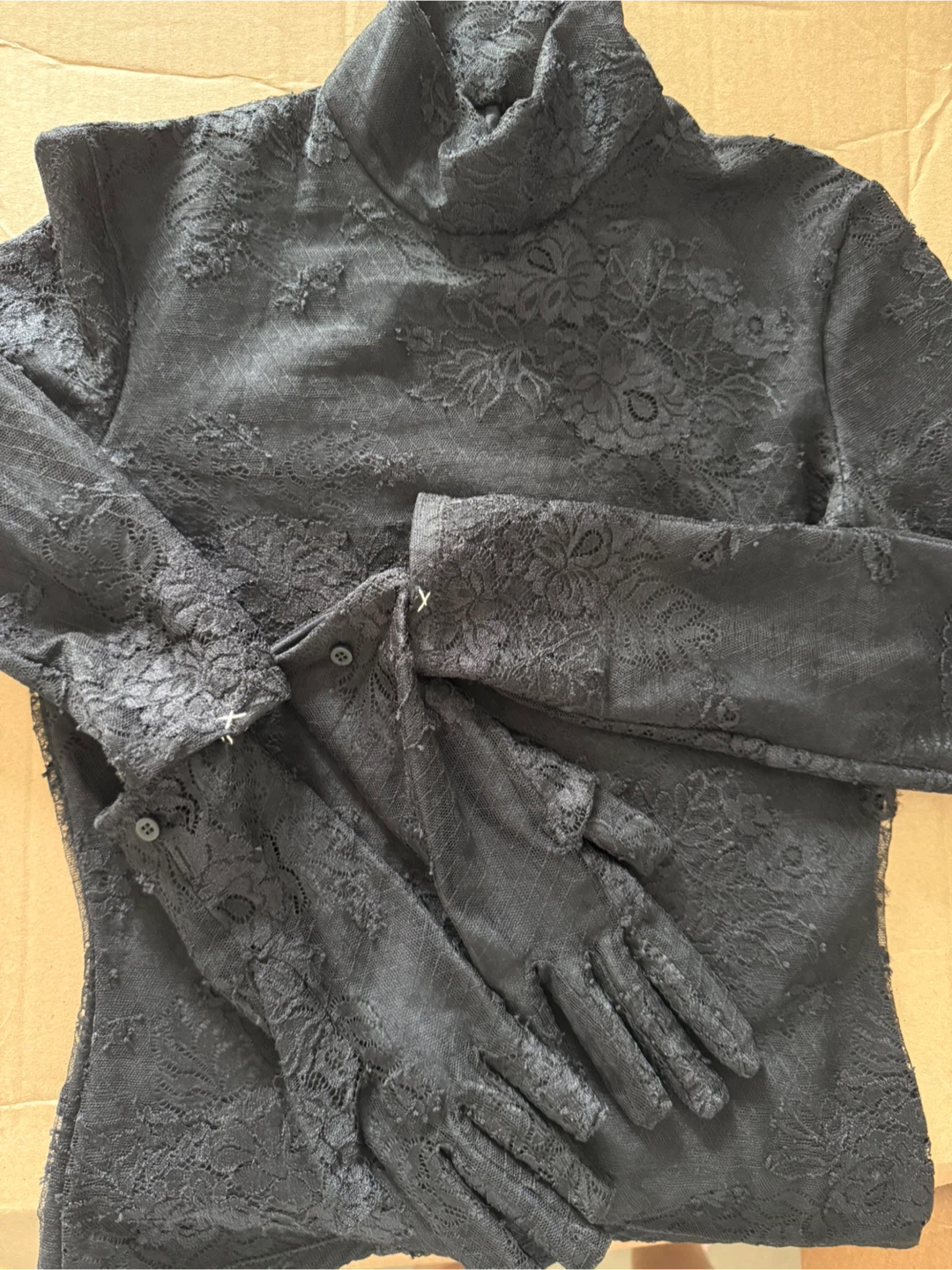 Balenciaga Black Stretch Lace Top and Gloves Set - photo 3
