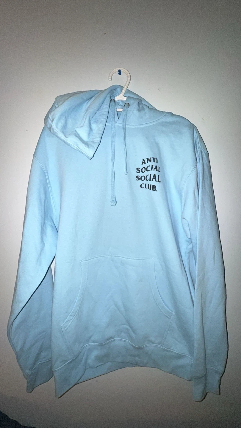 Baby blue and black anti social club hoodie