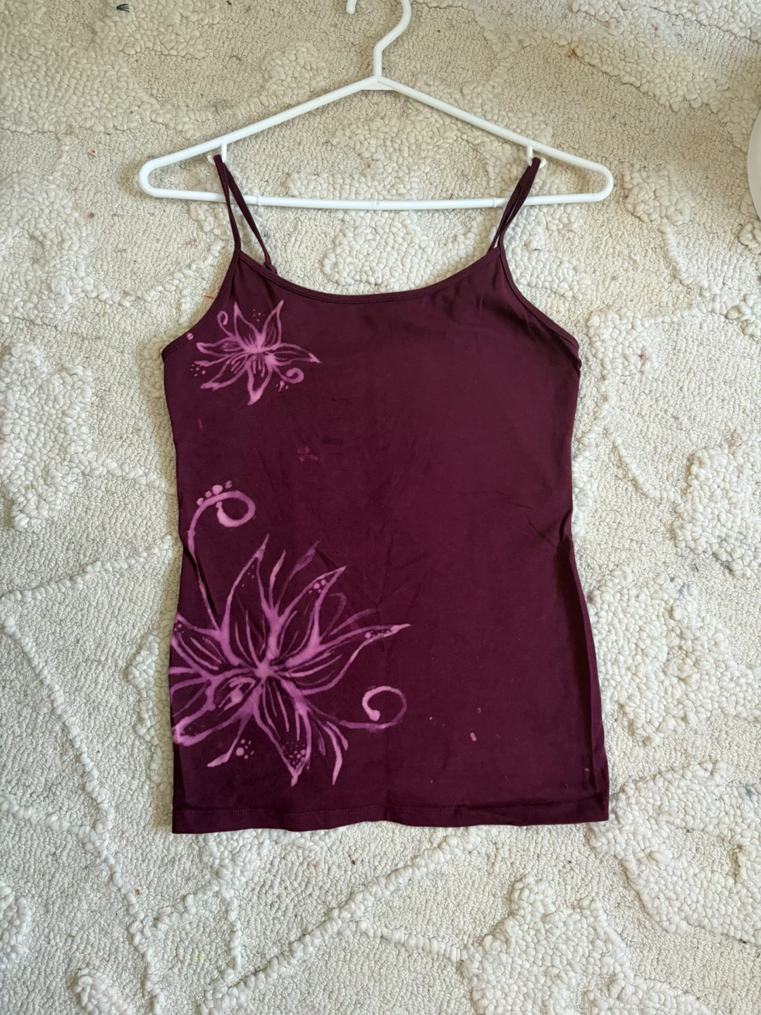 Bleach painted handmade Tank Top - S/P - Burgundy Floral