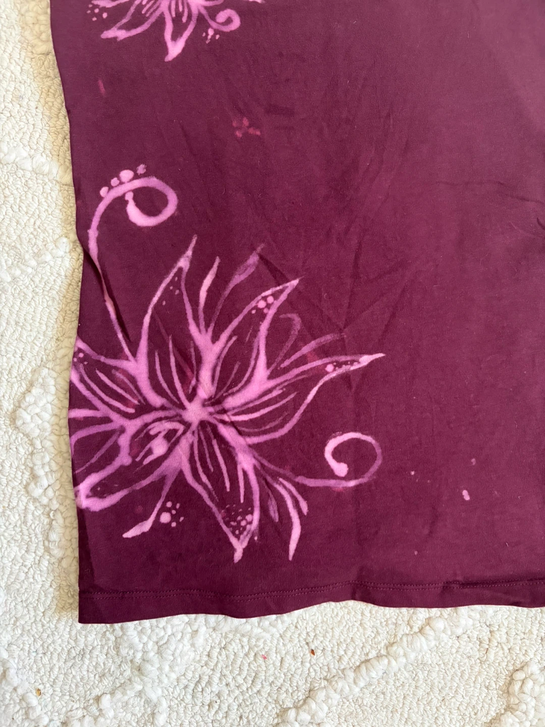 Bleach painted handmade Tank Top - S/P - Burgundy Floral - photo 2