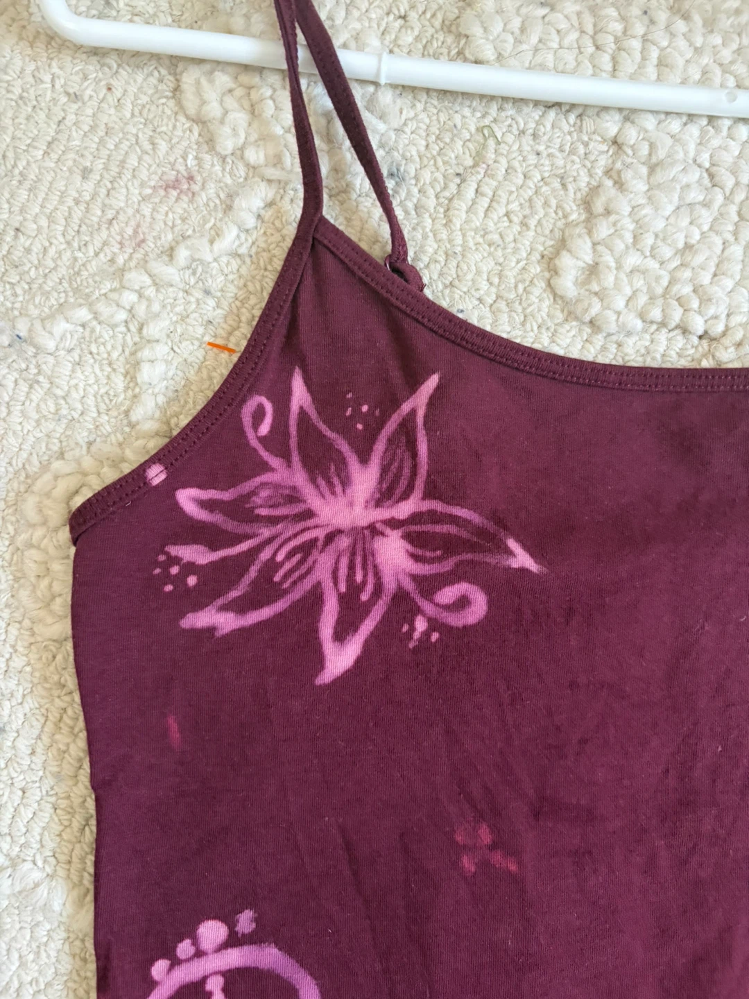 Bleach painted handmade Tank Top - S/P - Burgundy Floral - photo 3