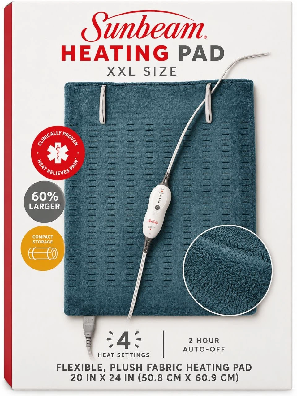 Sunbeam XXL Microplush Electric Heating Pad - Blue - photo 2