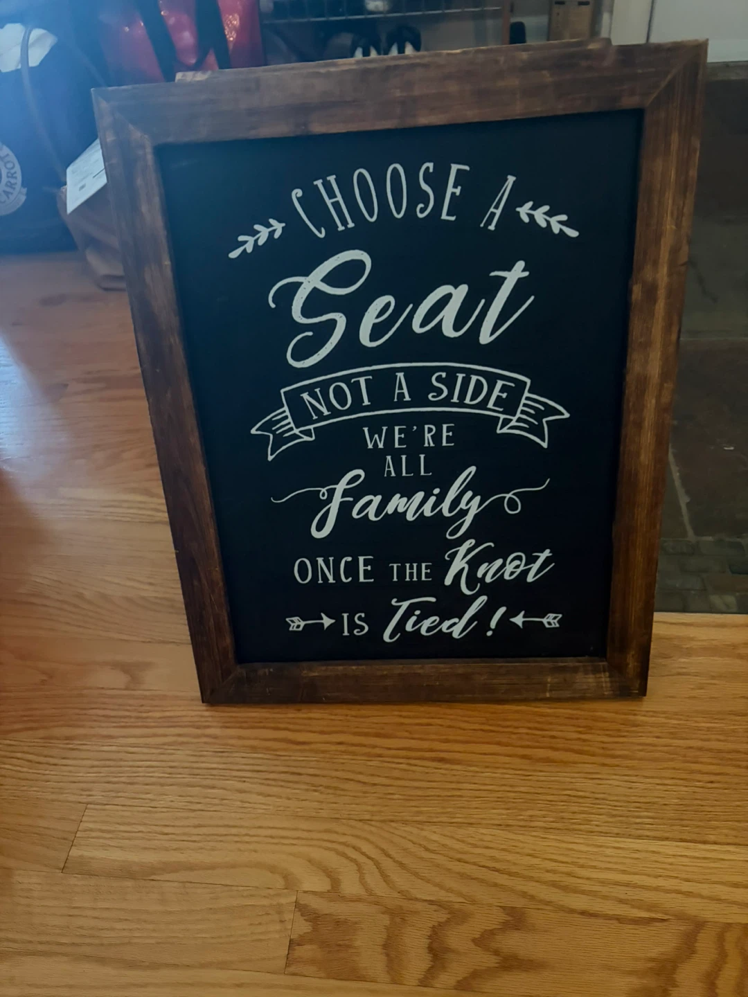 Wooden wedding ceremony sign