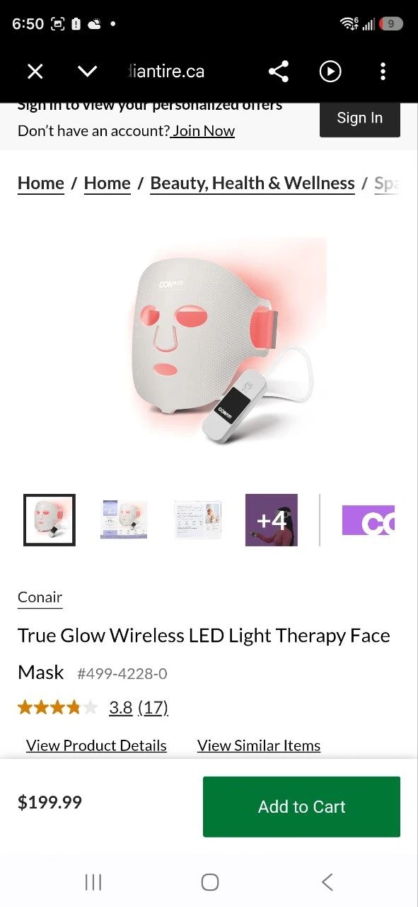 Conair True Glow LED Light Therapy Face Mask