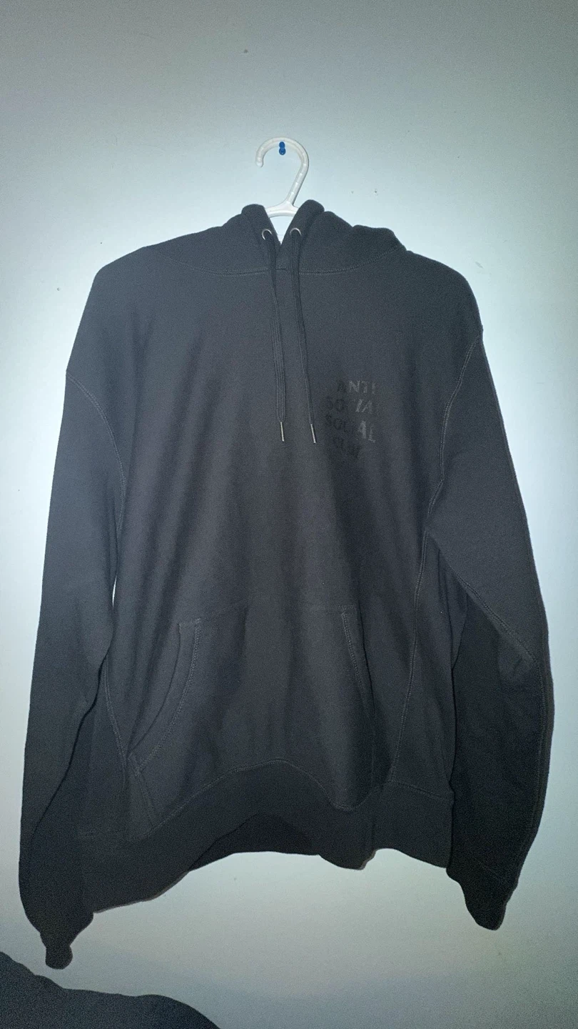 Black on black anti social club hoodie