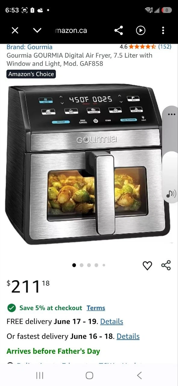 Gourmia 7.6 L Digital Air Fryer - GAF858