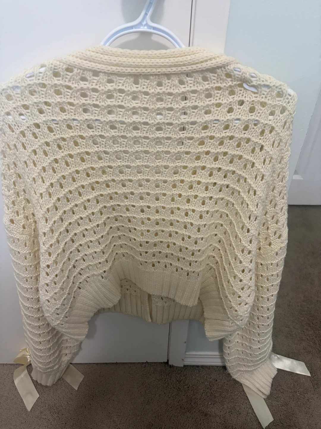 Cream Crochet Cardigan with Bow Detail - photo 2