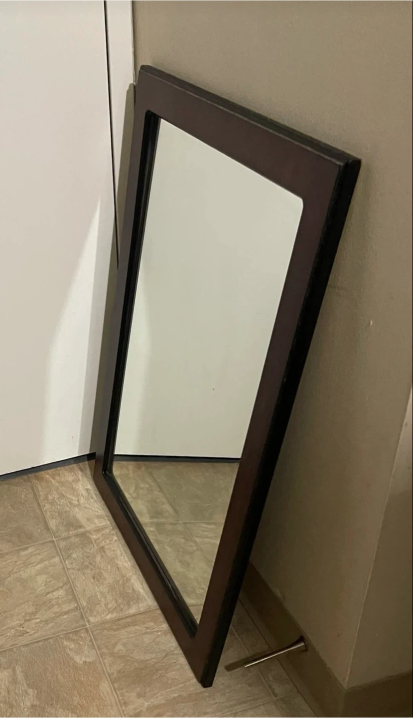 🌱 Large Dark Brown Wood Framed Wall Mirror