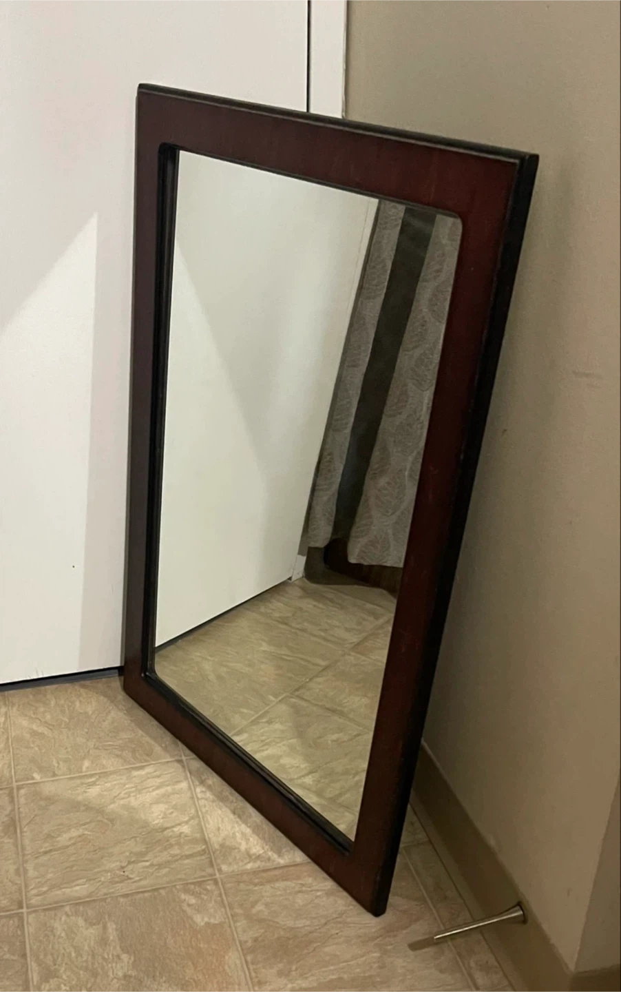🌱 Large Dark Brown Wood Framed Wall Mirror - photo 2