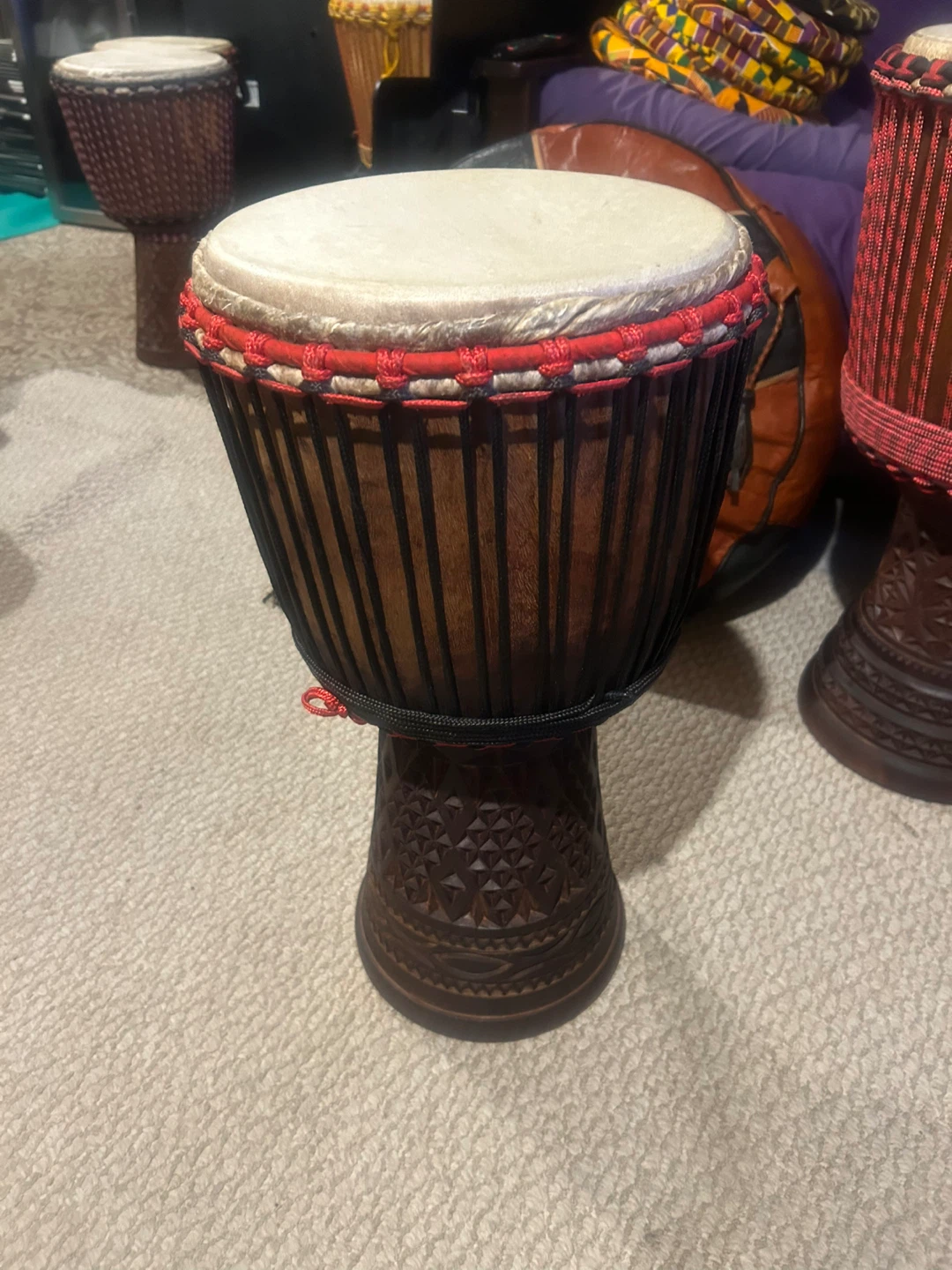 Large Hand-carved Djembe Drum