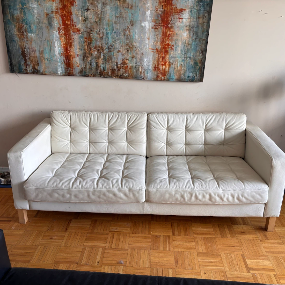 White Tufted Leather Sofa