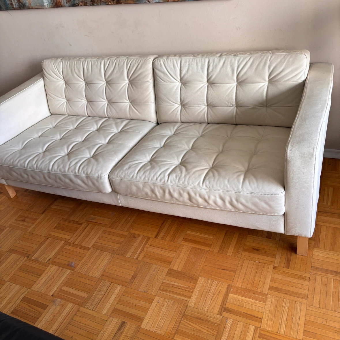 White Tufted Leather Sofa - photo 2