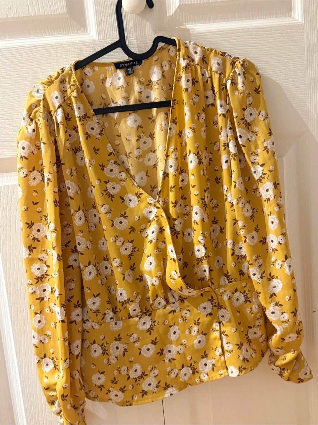 DYNAMITE Yellow Floral Wrap Blouse - photo 2