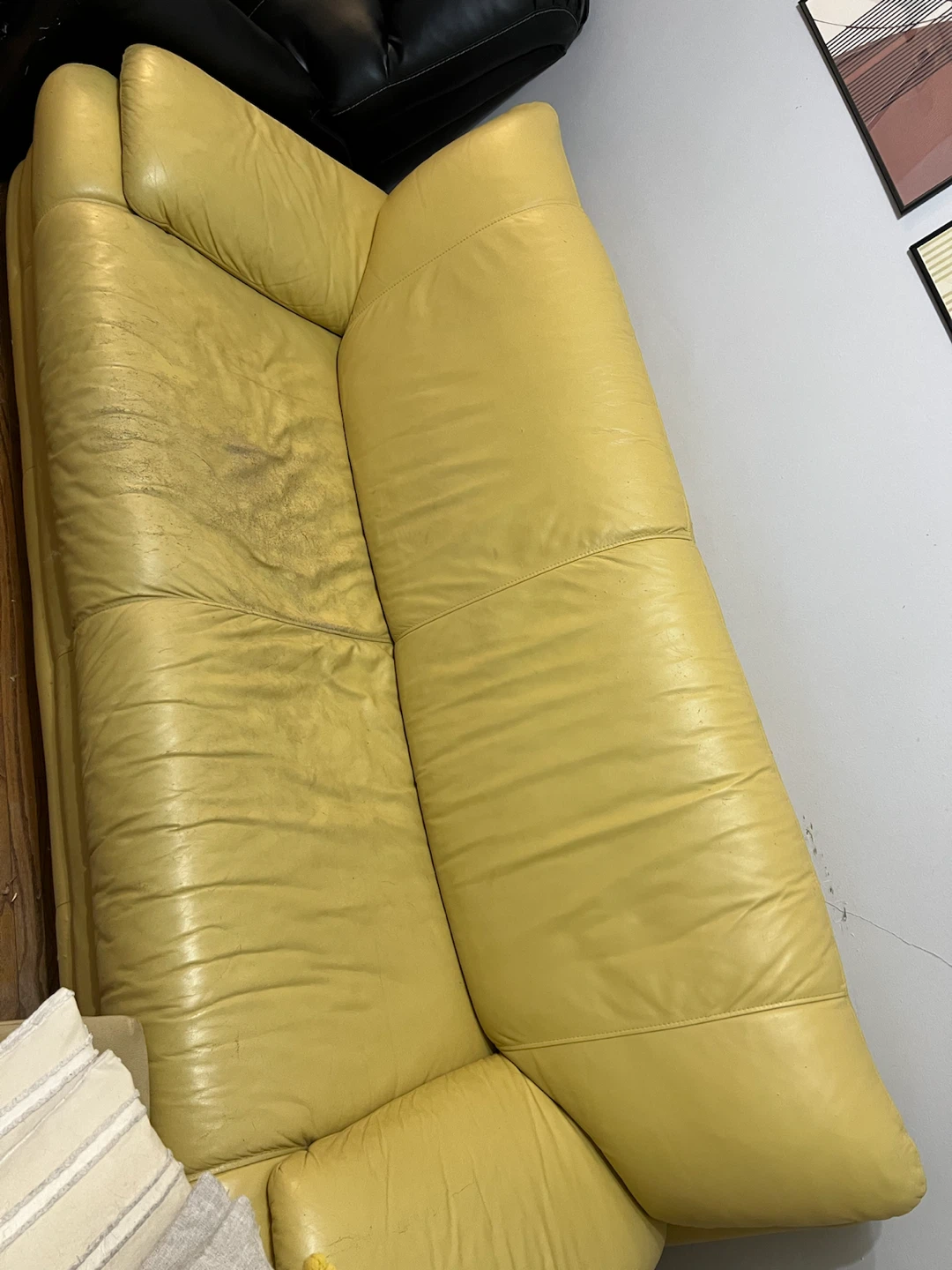 Yellow Leather Sofa - photo 3