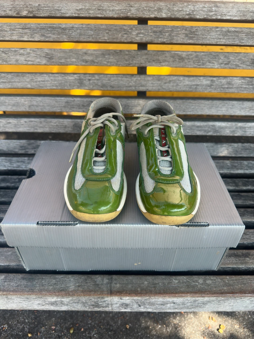 Prada Green Patent Leather & Mesh Sneakers - photo 2