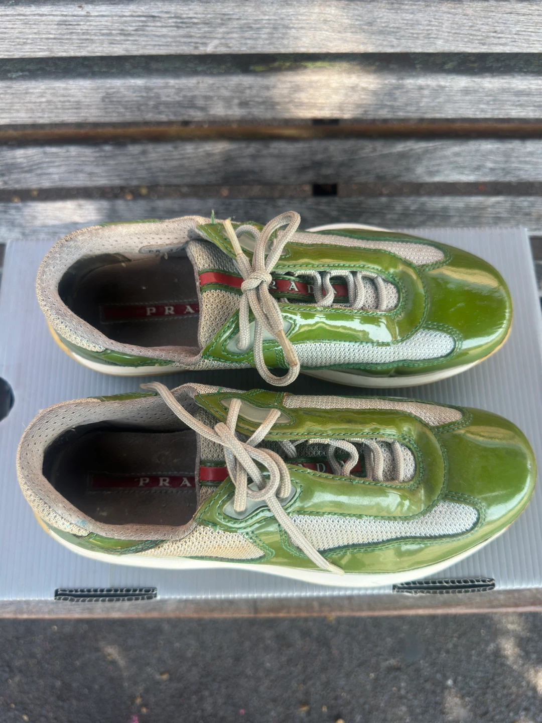 Prada Green Patent Leather & Mesh Sneakers - photo 3