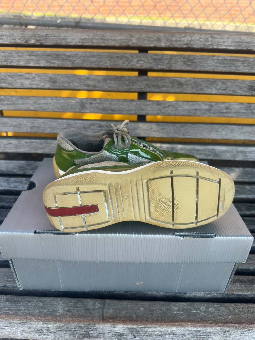 Prada Green Patent Leather & Mesh Sneakers - photo 4