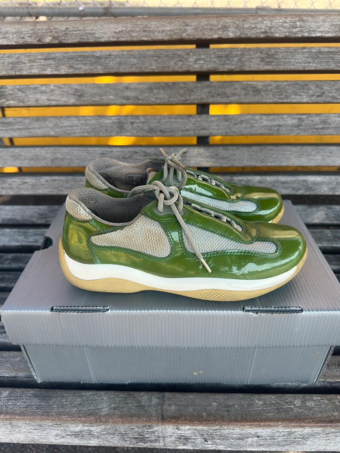 Prada Green Patent Leather & Mesh Sneakers - photo 5