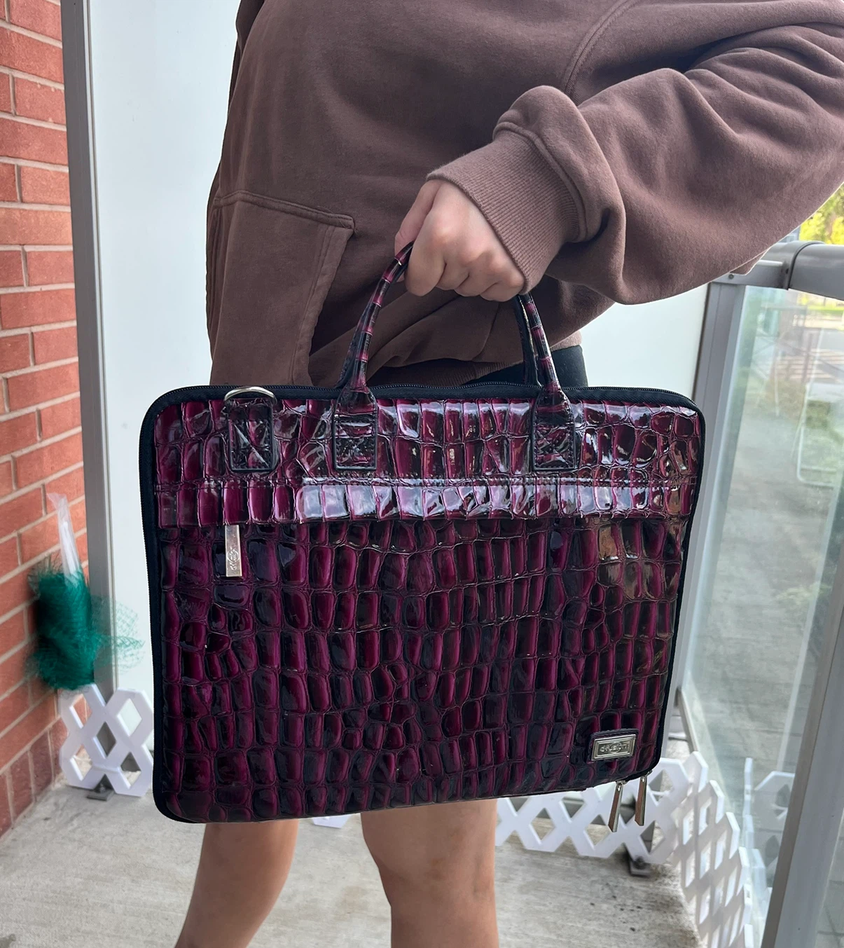 Crocodile Print Laptop Bag - Purple