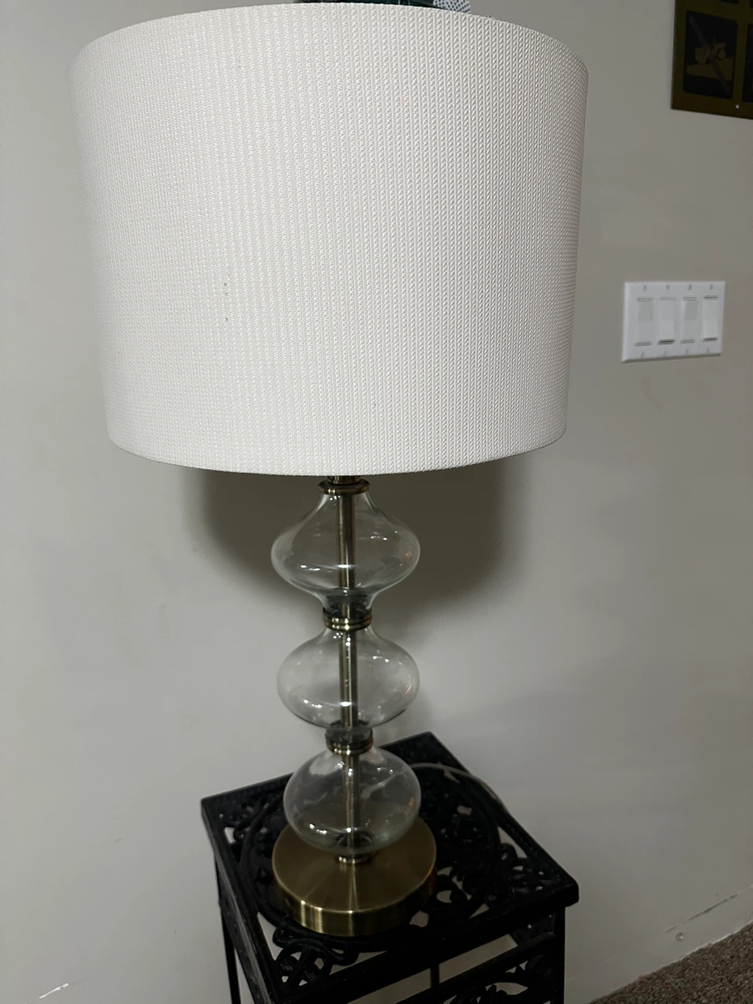 Glass and Brass Table Lamp with White Shade