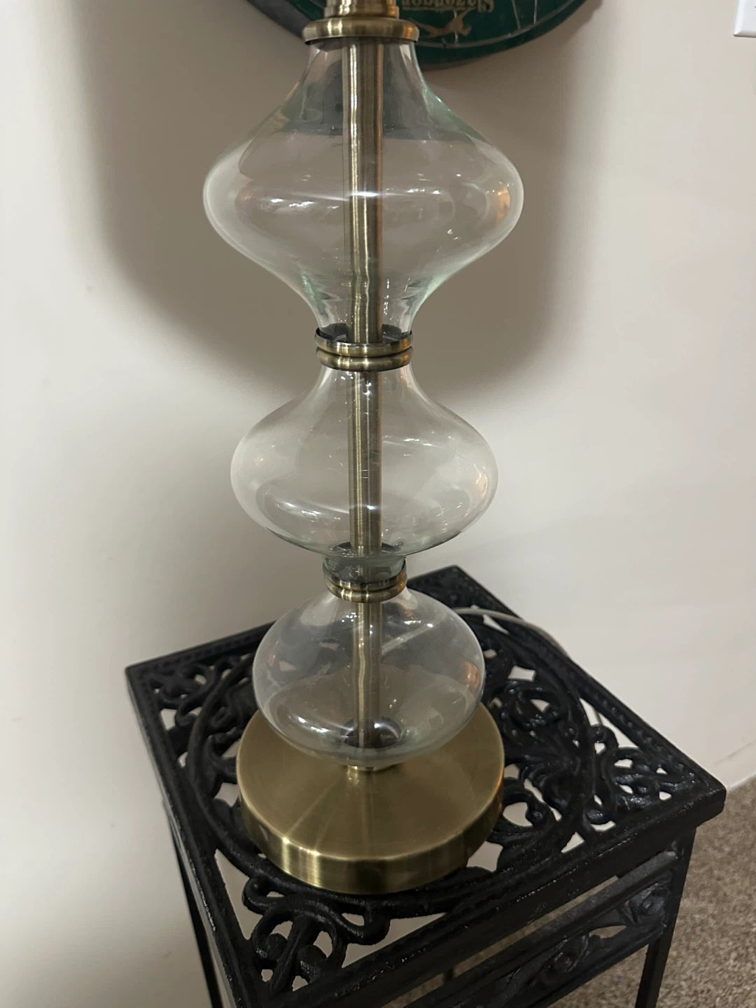 Glass and Brass Table Lamp with White Shade - photo 2