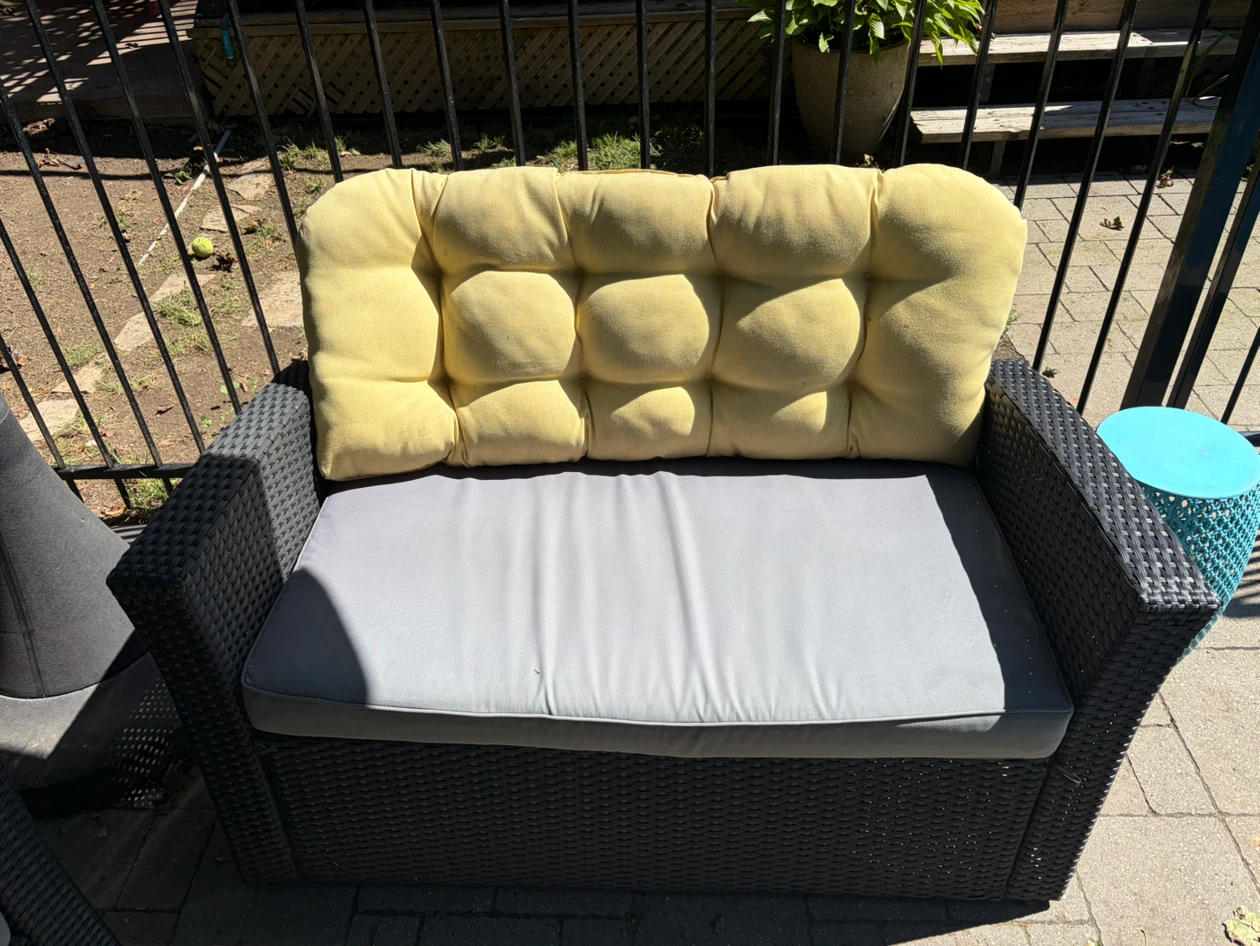 Outdoor Wicker Chair with Yellow Cushion