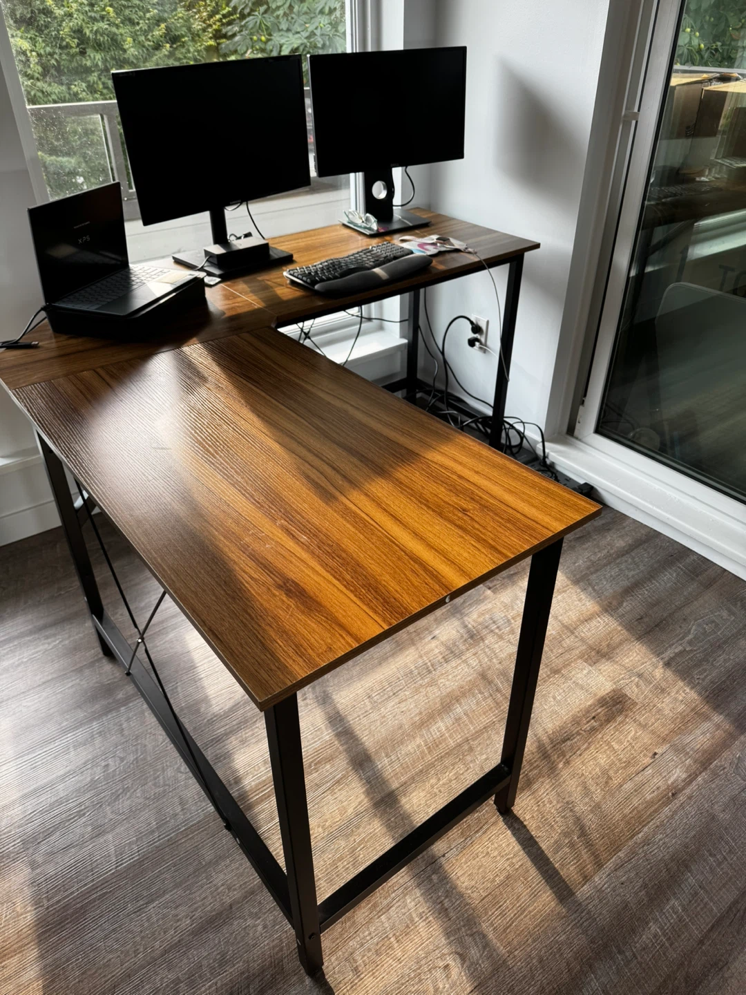 L-Shaped Corner Desk with Wood Grain Finish