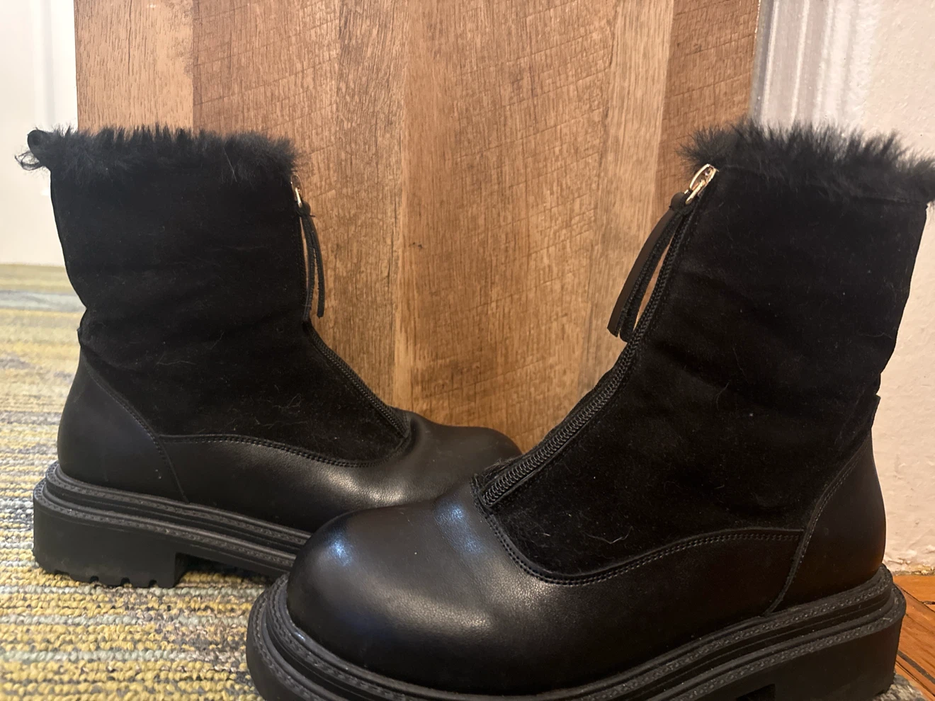 Black Faux Fur Trim Zip-Up Boots(cat not included) - photo 2