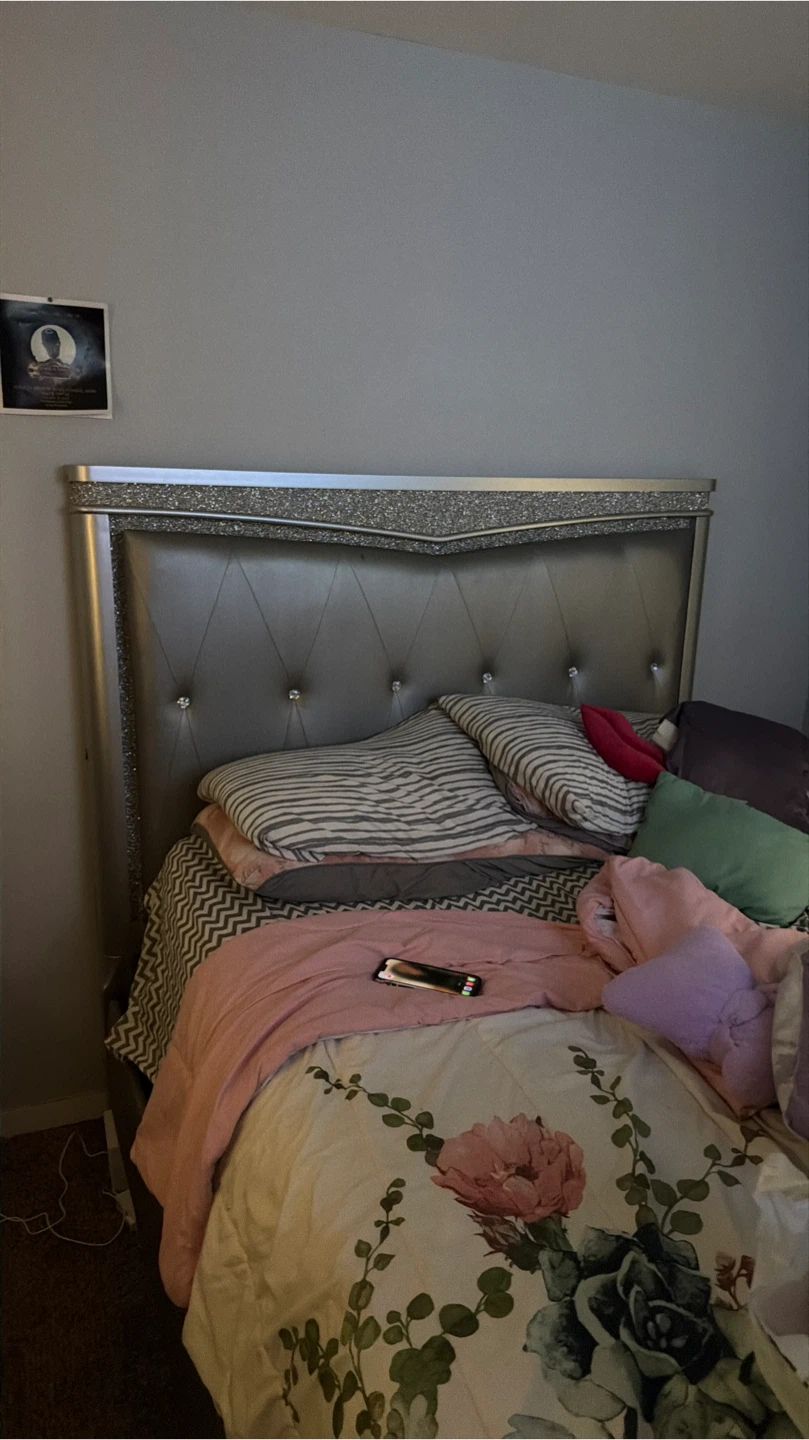 Glamorous Queen Bed Headboard with Crystal Accents