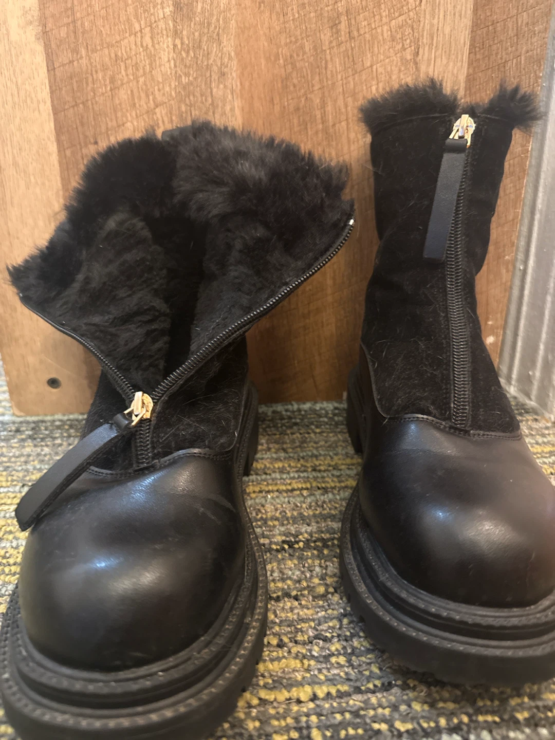 Black Faux Fur Trim Zip-Up Boots(cat not included) - photo 3