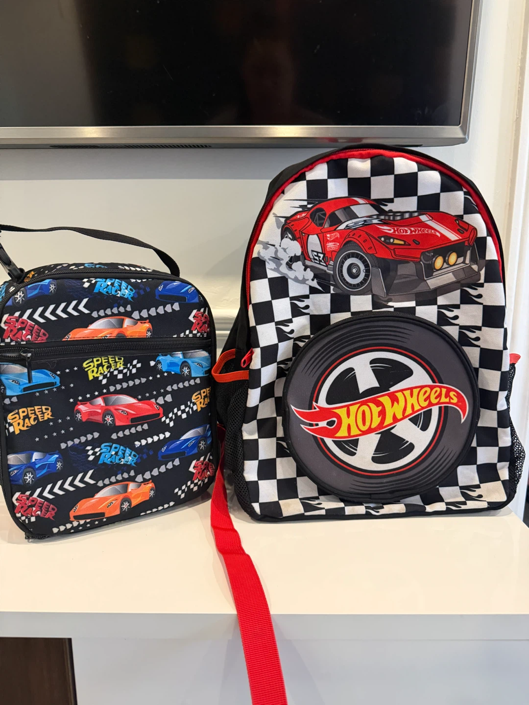 Hot wheels backpack and lunch bag