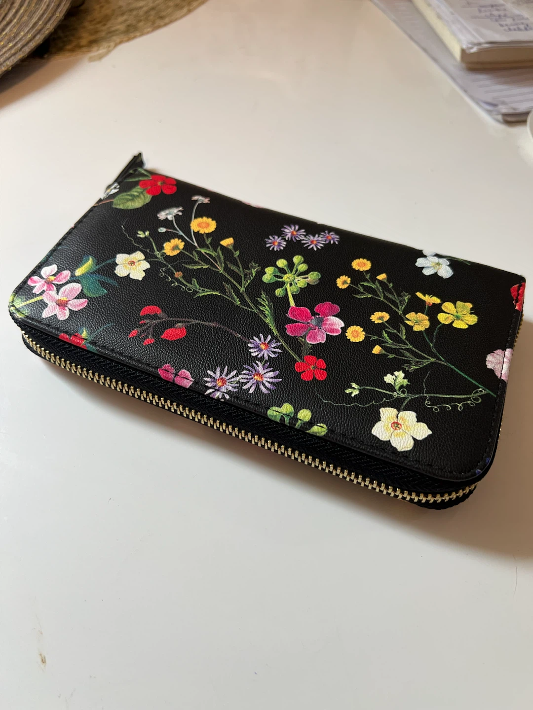 Black floral wallet