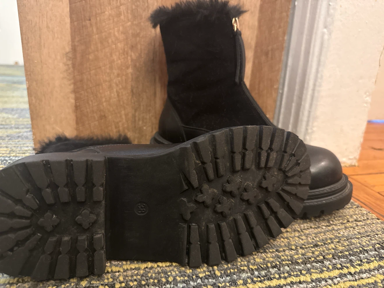 Black Faux Fur Trim Zip-Up Boots(cat not included) - photo 4