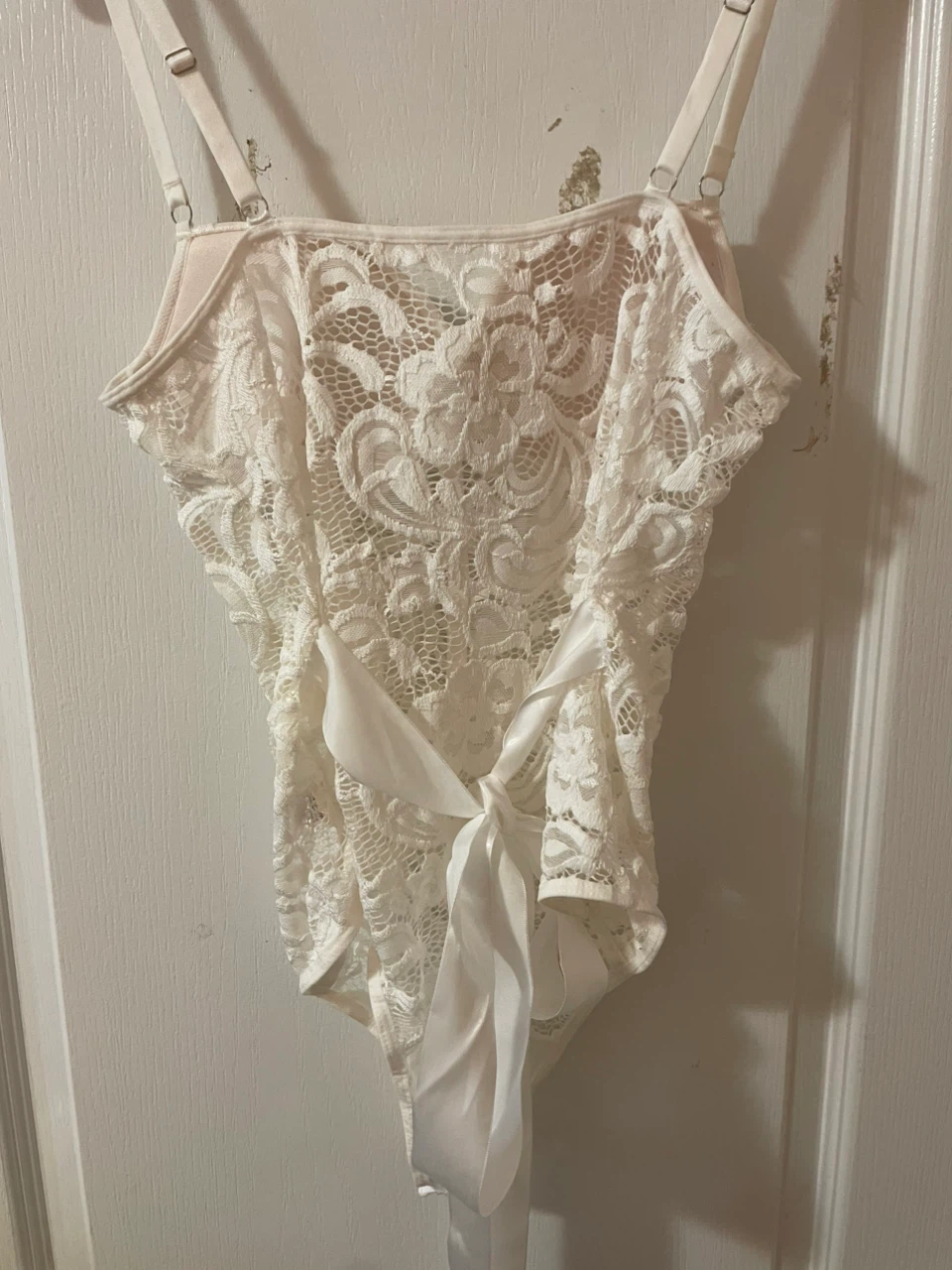 White Lace Teddy Bodysuit with Bow Detail - photo 2