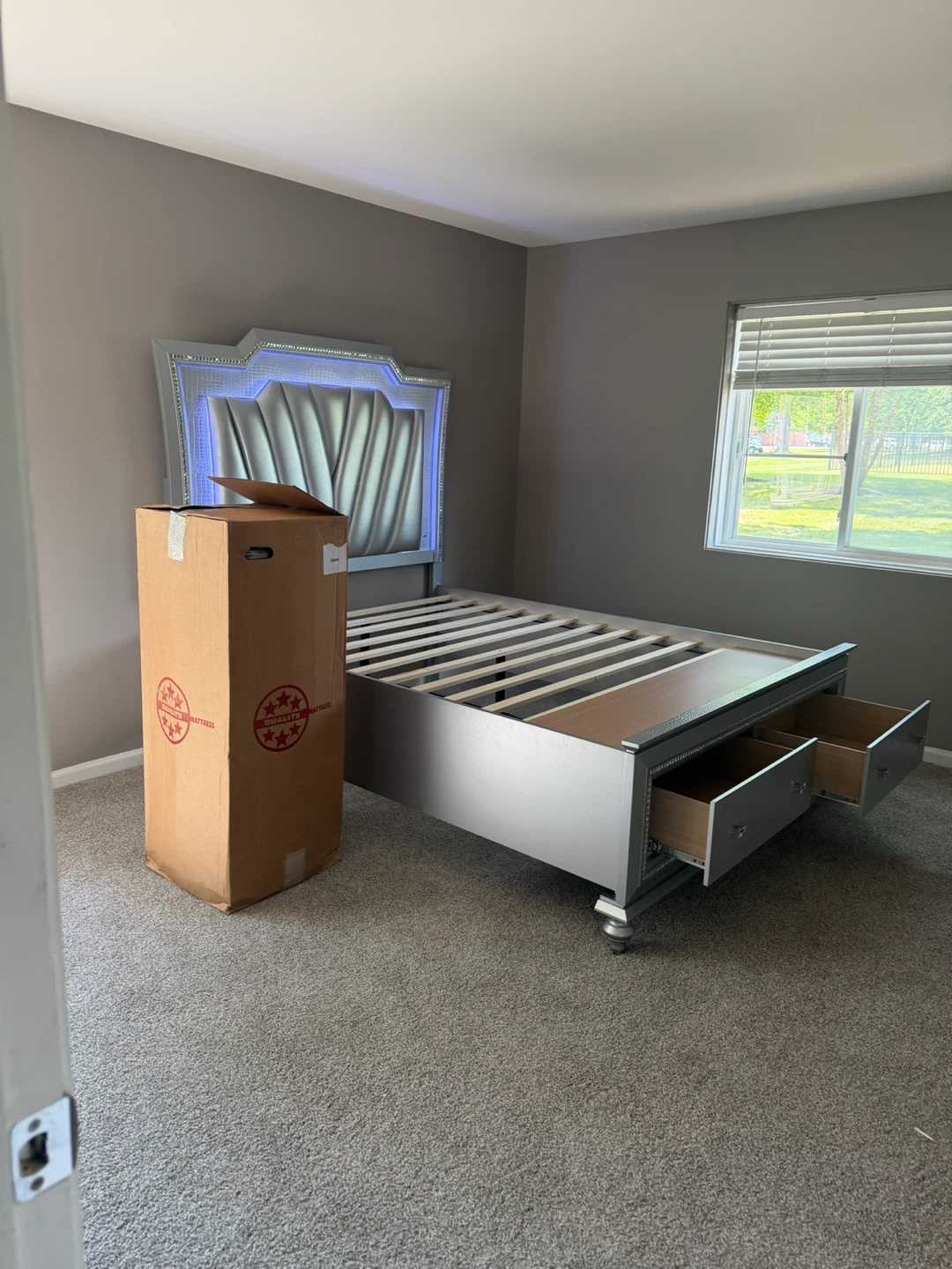Silver Queen Bed Frame with Drawers and LED Headboard - photo 2