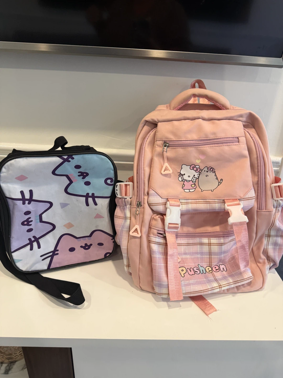 Hello kitty and pusheen backpack and lunch bag