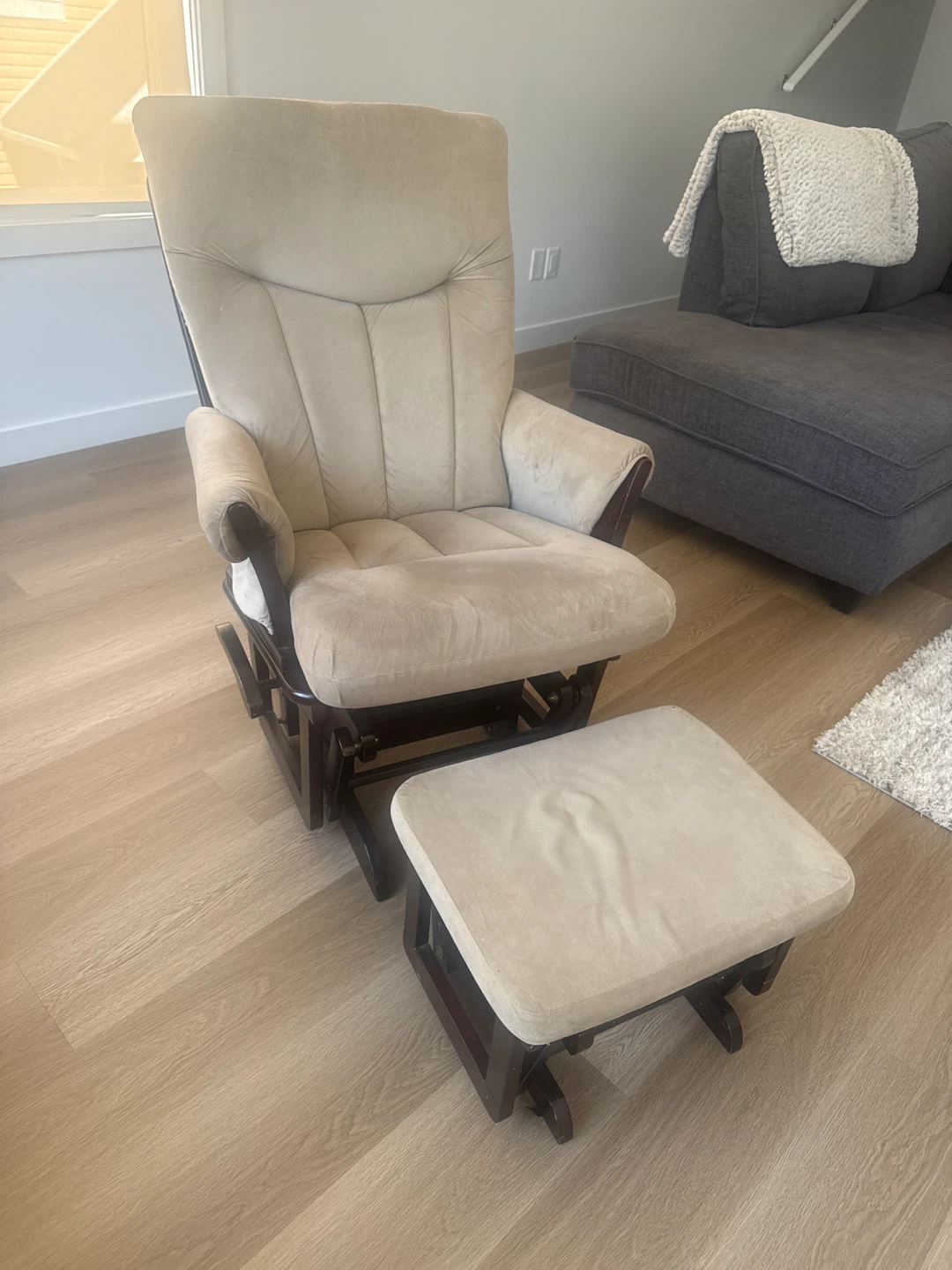 Beige Glider Chair and Ottoman