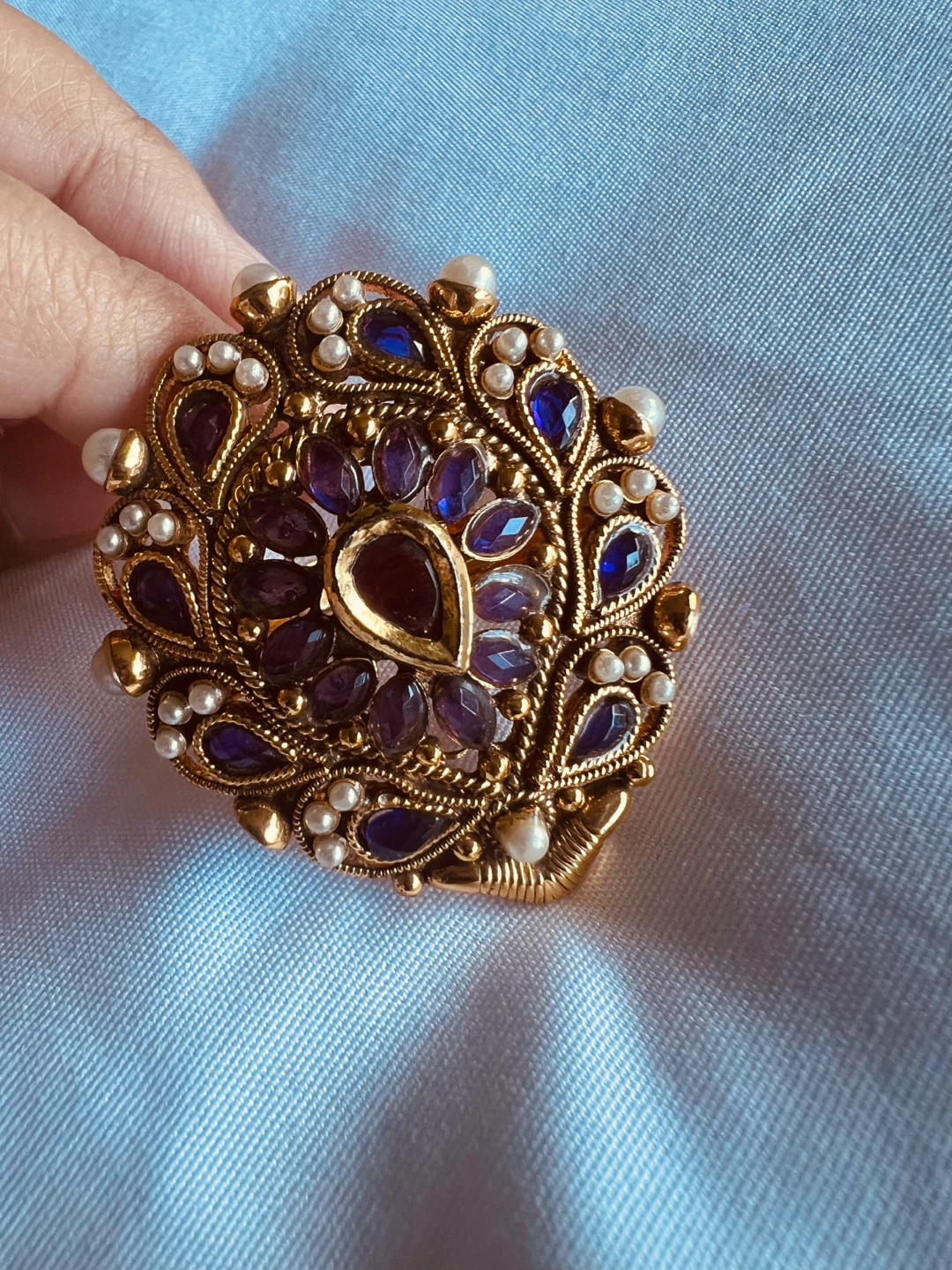 Gold-tone Statement Ring with Purple and Blue Gems - photo 3